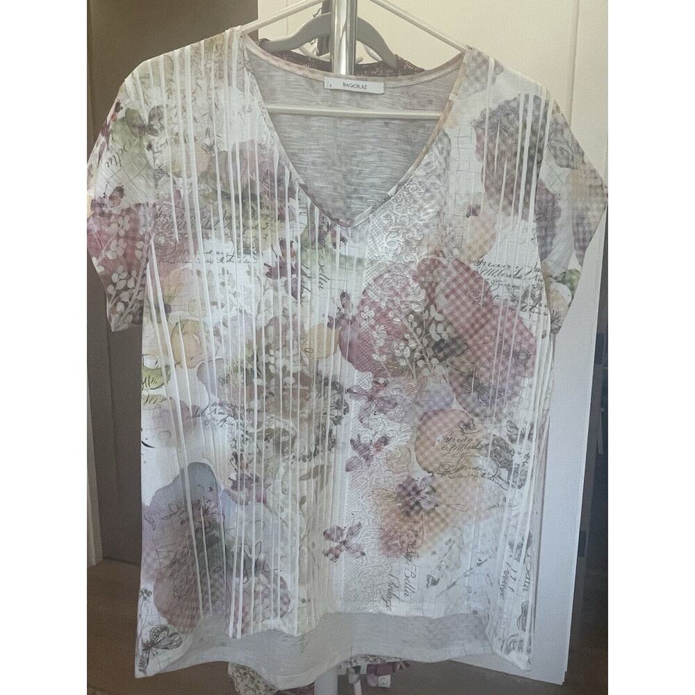 Bagoraz White Floral Pleated Embroidered Women’s‎ Blouse Size 3X